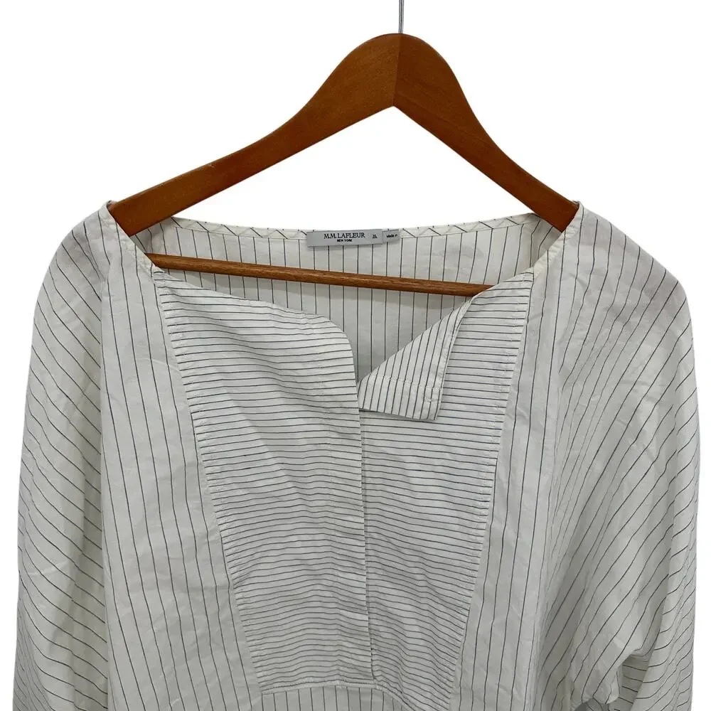 M.M. LaFluer Stripe Linen Cotton Blend Poplin Top // XL - Picture 2 of 8